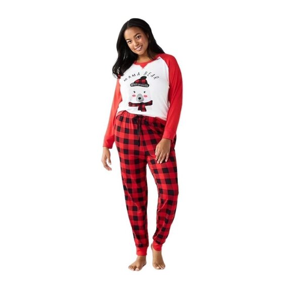 Cuddl Duds Womens Red Black Plaid Polar Bear Pajamas 2 Pc Sets Plus Size 2X New - Picture 5 of 7